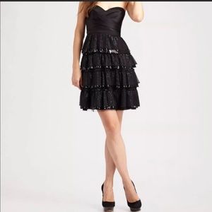 BCBG Black Tiered Sequin Sweatheart Mini Dress